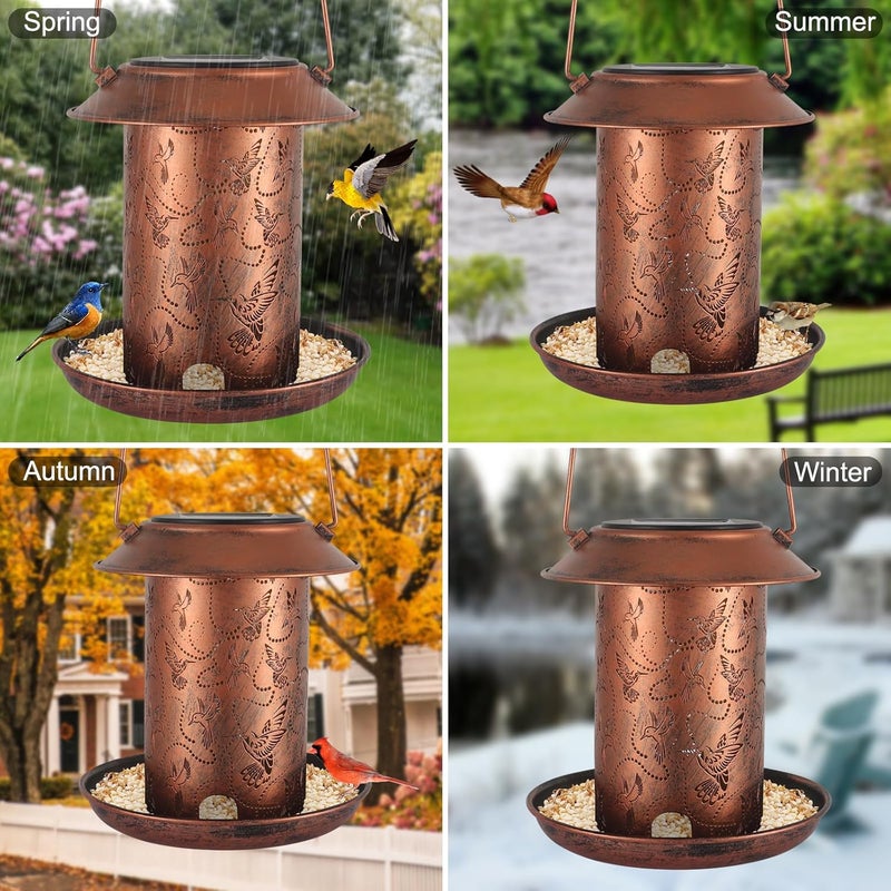 Yardoor Hummingbird Solar Bird Feeder for Outdoors Hanging Solar Lanterns Waterproof Metal Wild Bird Feeders Garden Outside Yard Decor Christmas Birthday Gifts for Women Mom - Image 4